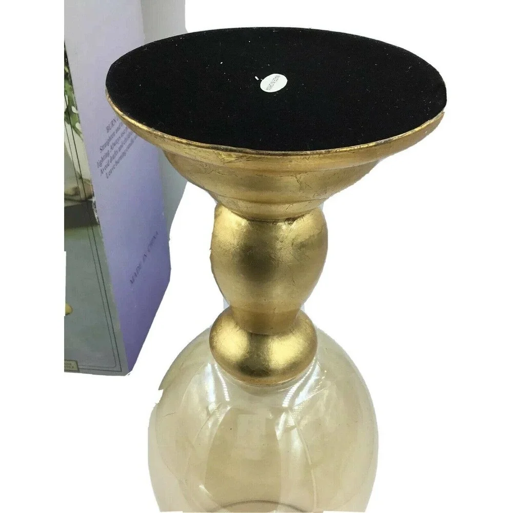 Hurricane lamp gold glass shade candleholder